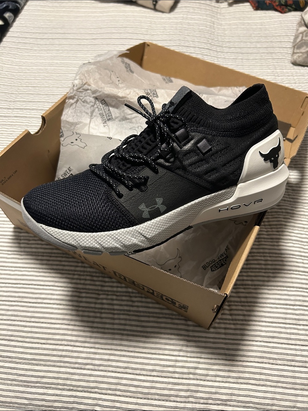 Under Armour Project Rock Men’s Black and White Athletic HOVR Trainer